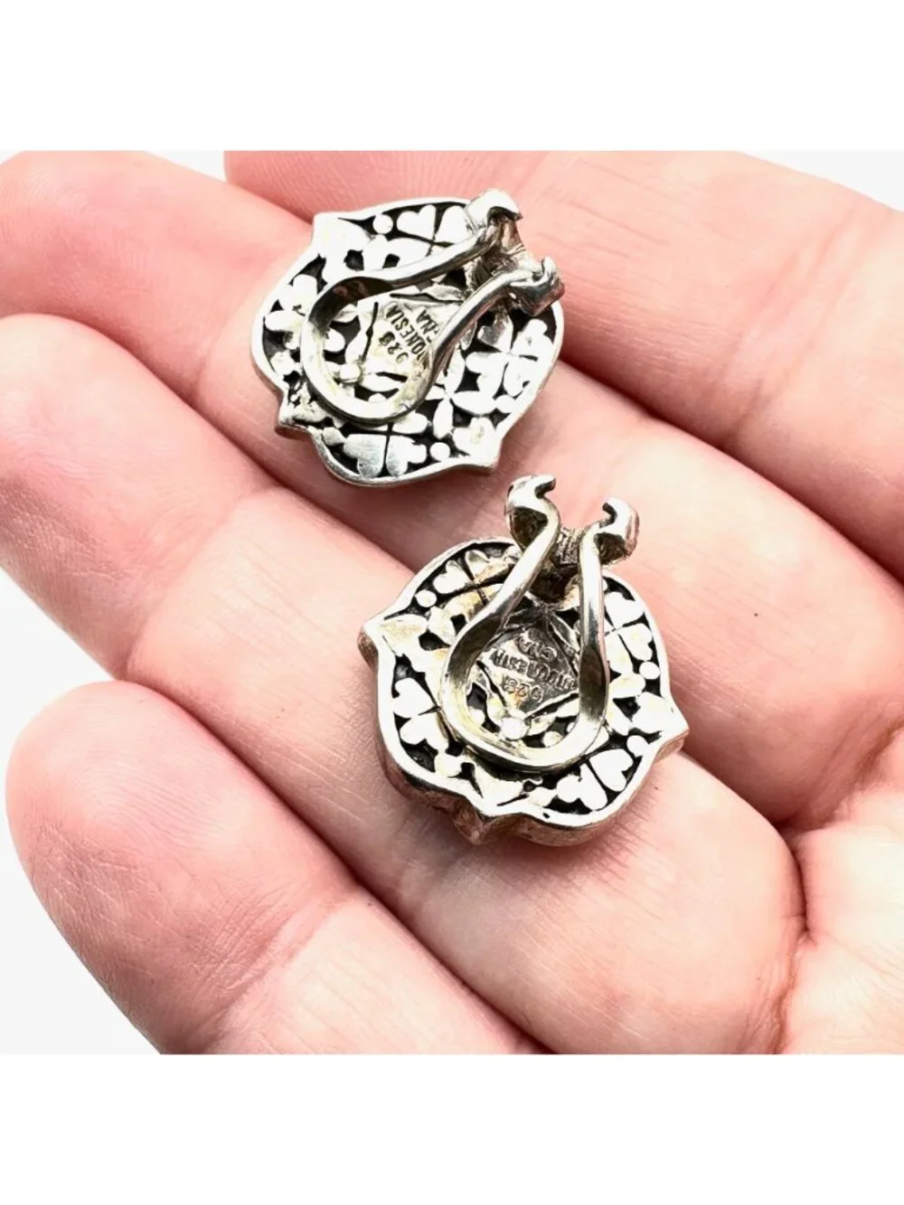 Indonesian Designer CNA Womans Earrings Sterling Silver Abalone Clip